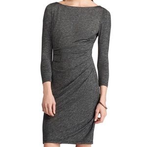 grey midi bodycon ruched 3/4 sleeve dress